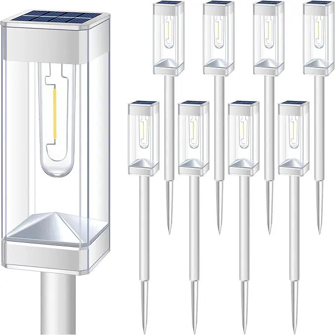 Solar Pathway Lights 8 Pack Solar Outdoor Lights with LED Tungsten Filament Bulb Waterproof Stainless Steel Garden Lighting for Outside Driveway Landscape Lawn Path Christmas (White) by GreenHaven Gardens
