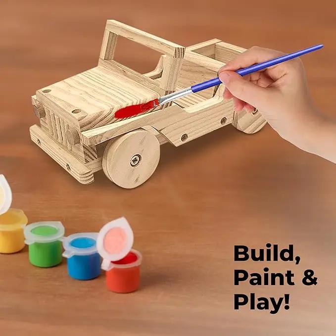 Kraftic Woodworking Building Kit for Kids and Adults, Set of 3 Educational DIY Carpentry Construction Wood Model Kit Toy Projects for Boys and Girls - Off-Road Vehicle, Flatbed Truck, Barn Birdhouse by GreenHaven Gardens