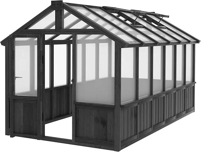 6x12 FT Greenhouse Kit for Outdoor, Thickened Polycarbonate Panel Wooden Walk-in Green House with Lockable Door and Adjustable Roof Vent, Backyard Garden, Black by GreenHaven Gardens