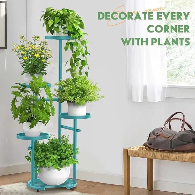 TOSKING 5 Tier Metal Plant Stand Indoor， Plant Shelf, Corner Shelf Flower Pot Stand for Outdoor Plant Stand for Living Room Balcony Garden Patio Bedroom (Blue, 38in) by GreenHaven Gardens