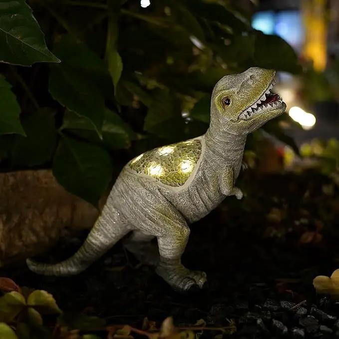 Solar Powered Lifelike Dinosaur Garden Statue Hand-Made Glass Craftsmanship Resin Outdoor Tyrannosaurus Figurine Light Decoration Home Decor Lawn Yard Patio Porch Ornament Gift by GreenHaven Gardens