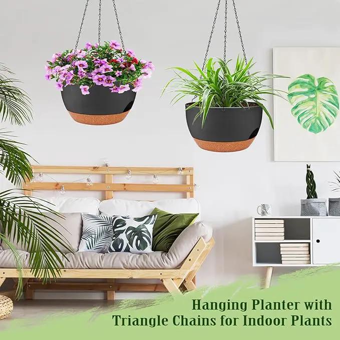 Hanging Planters for Outdoor Indoor Plants, 2 Pack 12 Inch Hanging Basket Plants Outdoor, Self Watering Hanging Planter with Plant Hanger for Garden Home Decoration (Black) by GreenHaven Gardens