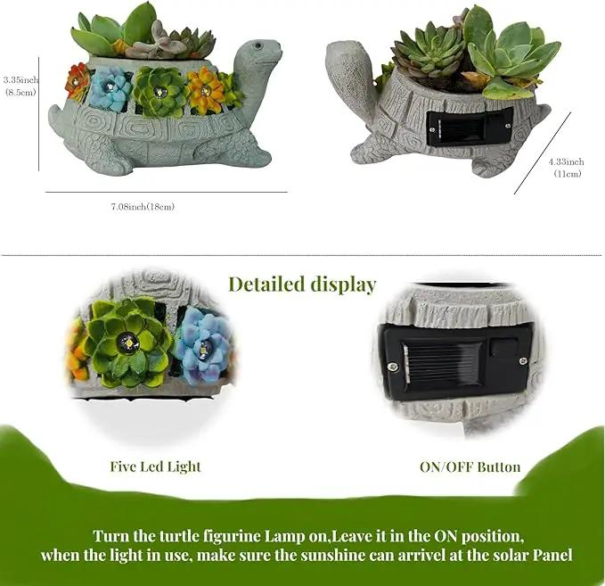 GUCHO Solar Garden Outdoor Statues Turtle with 5 Led Lights (Not Include Real Succulent),Lawn Decor Tortoise Statue for Patio, Balcony,Yard,Garden Decorations,Unique Gifts for Women Men by GreenHaven Gardens