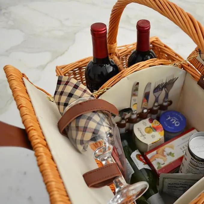 Picnic at Ascot Vineyard Willow Picnic Basket with service for 2 - London Plaid by GreenHaven Gardens