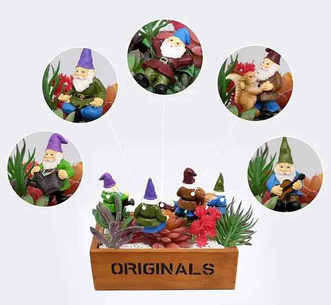 Garden Miniature Gnomes Set of 5PCS,Happy Life Gift for Outdoor Fairy Garden Yard Lawn Décor by GreenHaven Gardens