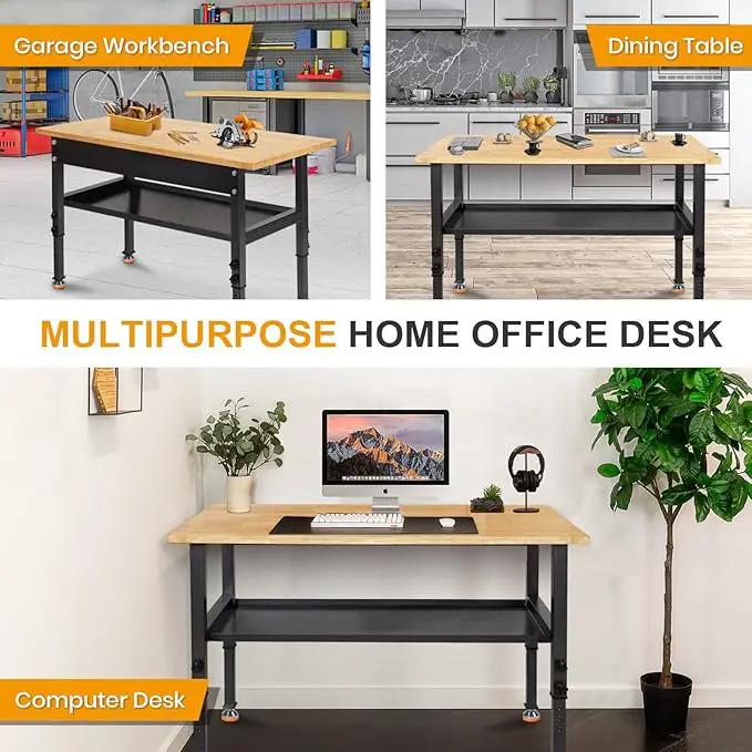 48"/60'' Adjustable Workbench, Rubber Wood Work Bench Heavy-Duty with Partition,2000 LBS Load Capacity Hardwood Work Table for Garage, Workshop, Home, Office, Easy Assembly (w/partition,48'') by GreenHaven Gardens