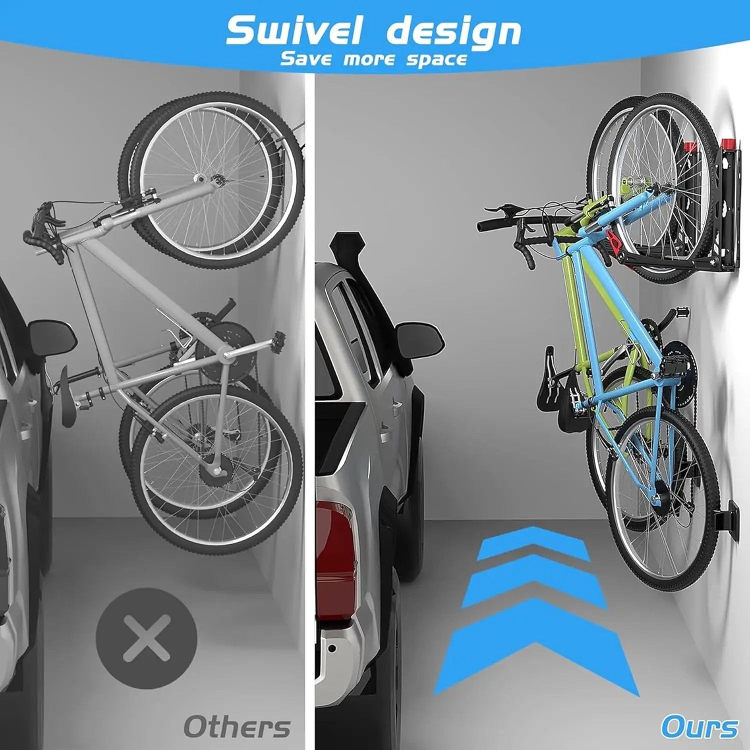 WALMANN BIKEPAL No Lifting Wall Mounted Swivel Bike Rack, Bike Wall Hangers for Garage Space Saving Vertical Bike Storage(1 Pack) by GreenHaven Gardens
