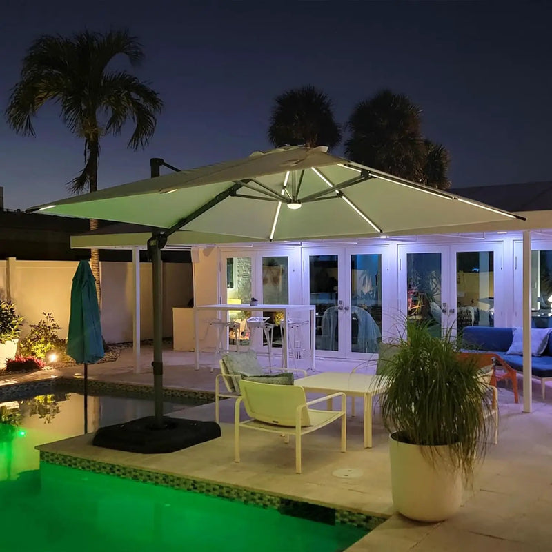 PURPLE LEAF 10 Feet Patio Umbrella Outdoor Cantilever Solar Powered LED Square Umbrella Aluminum Offset Umbrella with 360-degree Rotation for Garden Deck Pool Patio, Beige by GreenHaven Gardens