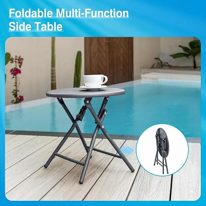 Aluminum Chaise Lounge Chair Outdoor, Foldable Patio Lounge Chair 2 Sets with Table Assemble-Free, Pool Lounge Chairs with 5 Adjustable Backrest, Outdoor Lounge Chairs for Outside Poolside Beige by GreenHaven Gardens