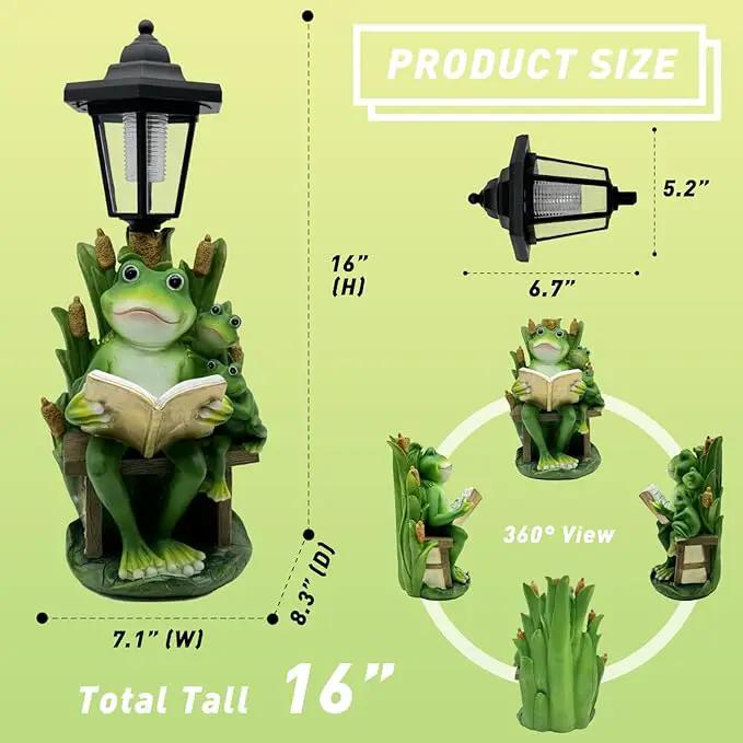 Frog Garden Statue with Solar Lantern - 16“ Outdoor Solar Lights Frog Figurine for Outside, Yard, Patio, Lawn Decor, Housewarming Gifts for Women, Mom by GreenHaven Gardens