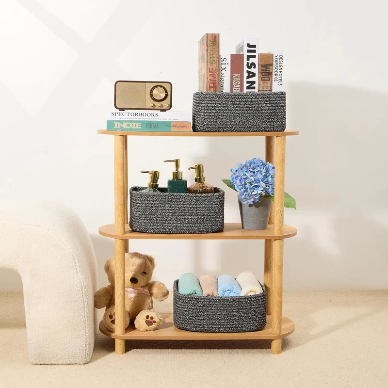 Small Storage Baskets for Organizing | Closet Organizer Bins | Shelf Toy Basket | Woven Rope Baskets | Cube Decorative Box | Shallow Basket | 11.5x7.5x4.7” | 4 Packs Dark Gray by GreenHaven Gardens