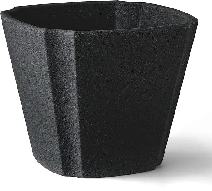 ARBORA 16" Monaco Square Polyresin Indoor and Outdoor Planter with Classic Black Finish - Durable, Weatherproof, Lightweight, Large Plant Pot for Patio, Garden, Deck, Entryway by GreenHaven Gardens