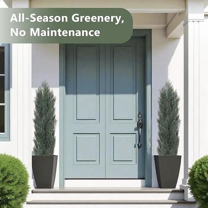 THE BLOOM TIMES 5ft Topiary Trees Artificial Outdoor – UV Resistant Faux Cedar Pine Cypress Bushes and Shrubs, Fake Potted Plants for Front Porch Outside Planter Patio Decor, Set of 2 (5 Foot) by GreenHaven Gardens