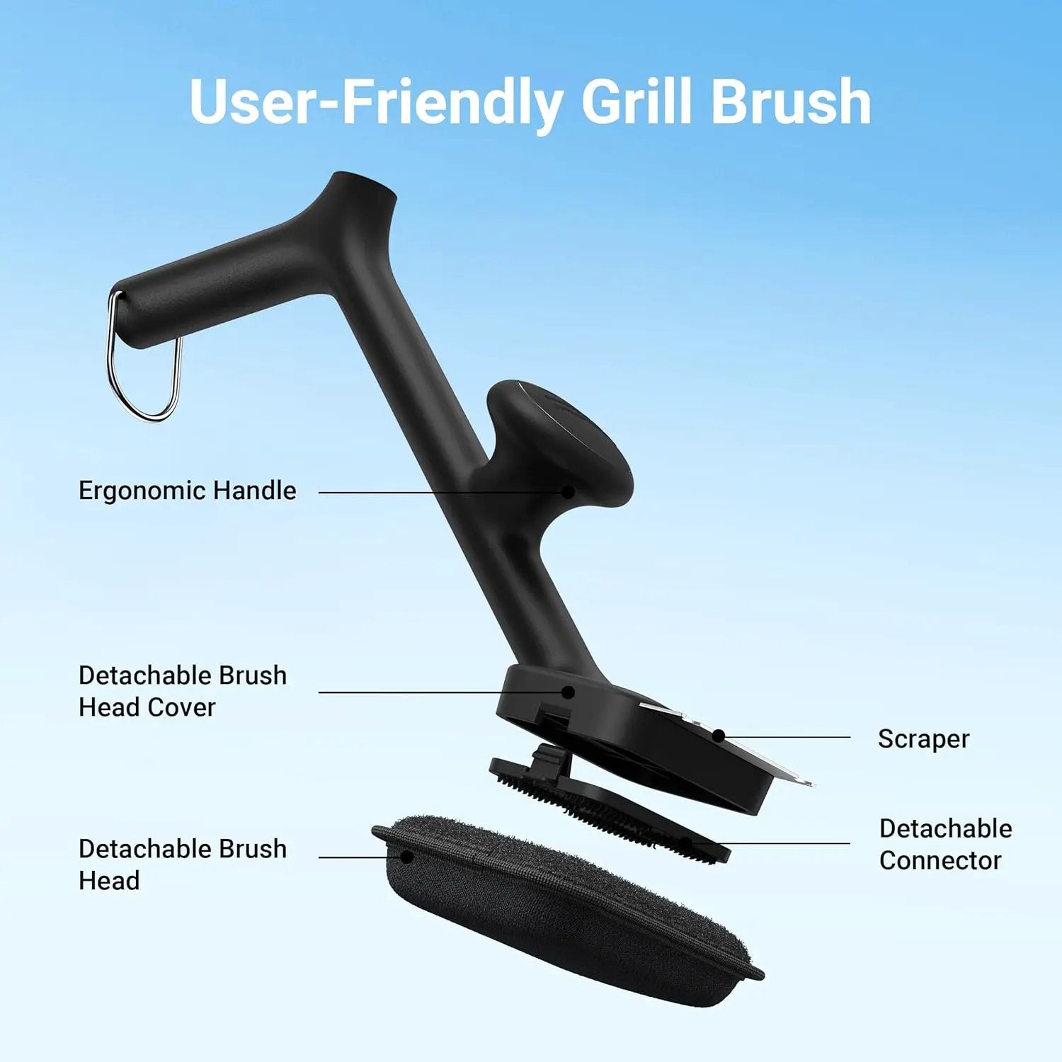 Grill Brush Bristle Free with 3 Replacement Brush Heads, Steam Grill Brush with Scraper, Non Metal Bristles for Cast Iron, Stainless-Steel Grates, Safe for Non-Stick Surface, Black by GreenHaven Gardens