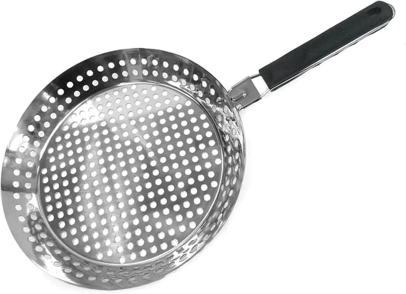 Mr. Bar-B-Q 12" Stainless Steel Skillet, Deep Fryer Strainer for Seafood, Vegetable Grill Basket w/Removable Handle Stainless Steel for BBQ Grill, Camping, Backpacking, Grilling Accessories 06753Y by GreenHaven Gardens