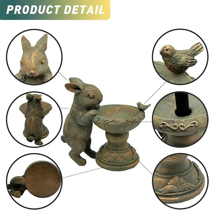 Rabbit Garden Statue with Solar Lantern - 15.8“ Outdoor Bunny Statue Bronze Resin Rabbit Figurines for Outside, Yard, Patio, Lawn Decor, Housewarming Gifts for Women, Mom by GreenHaven Gardens