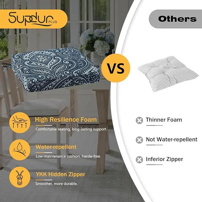 Outdoor Square Corner Seat Cushion, 18.5"x16"x3", Set of 4, Non Slip Seat Cushion Pads with Removable Cover for Patio Furniture, Garden Yard Lawn, Damask Vine by GreenHaven Gardens