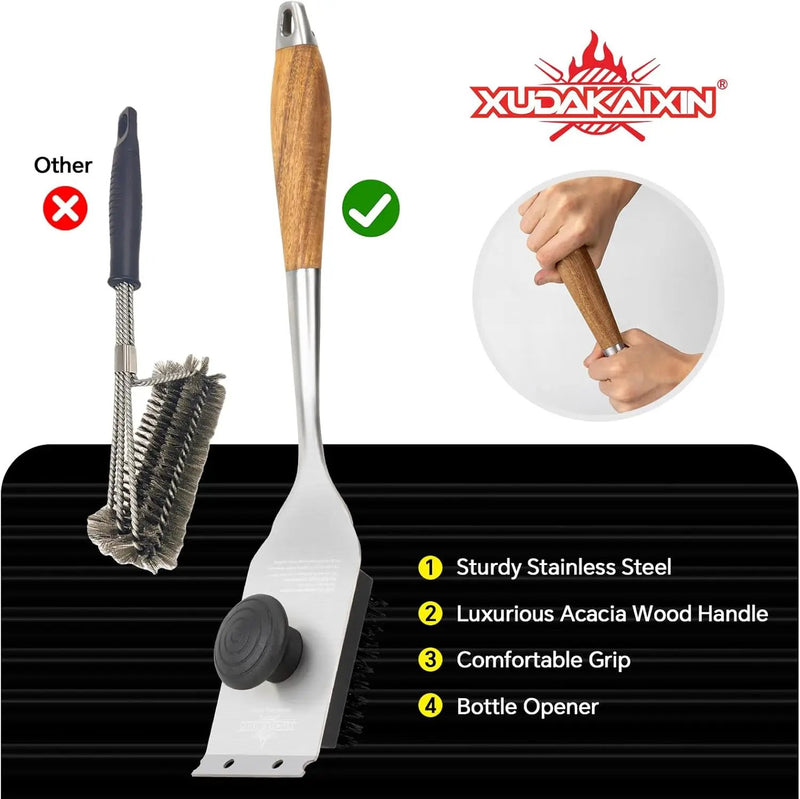 Grill Brush and Scraper, Dual Grip Design,Extra Strong BBQ Cleaner Accessories,Safe Nylon Bristles Barbecue Triple Scrubbers Cleaning Brush for Cast Iron Grates/Porcelain/Charcoal Grill by GreenHaven Gardens
