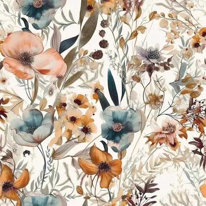 Boho Flowers Brown Leaf Plants Botanical Peel and Stick Wallpaper Self Adhesive Removable Easy Peel Off Stick on Wall Paper for Bedroom Cabinet Renter Friendly by GreenHaven Gardens