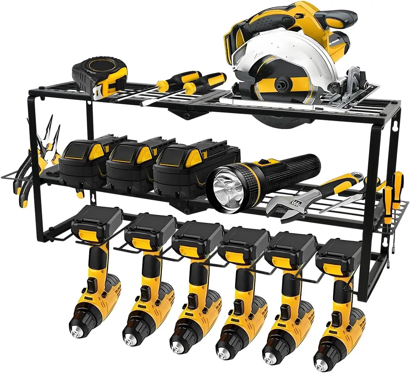 Wall Mount Power Tool Organizer, 3 Layer 7 Drill Hangers Storage Rack, Tool Organizers and Storage for Garage, Workshop, Pegboard, Shed - 26 inch by GreenHaven Gardens