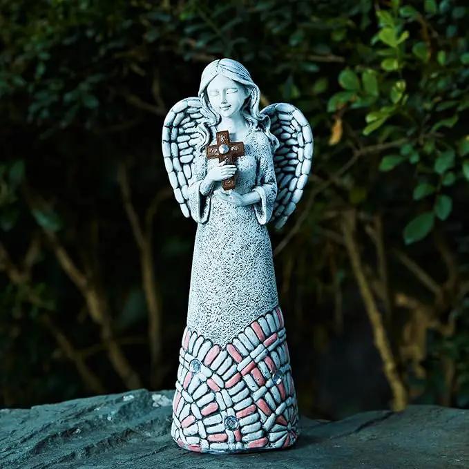 Angel Garden Statues Outdoor Solar Decor Gifts for Women Cross Praying for Cemetery Backyard Lawn Yard Decoration（10.24inch） by GreenHaven Gardens