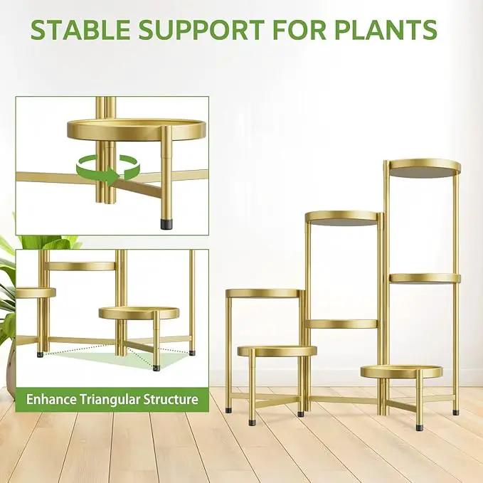 iDavosic.ly 7 Tier Large Plant Stand Indoor, 10 Inch Wide Tall Corner Metal Plant Stands Outdoor for Multiple Plants, Folding Tiered Flower Display Holder Rack Shelf, Gold by GreenHaven Gardens