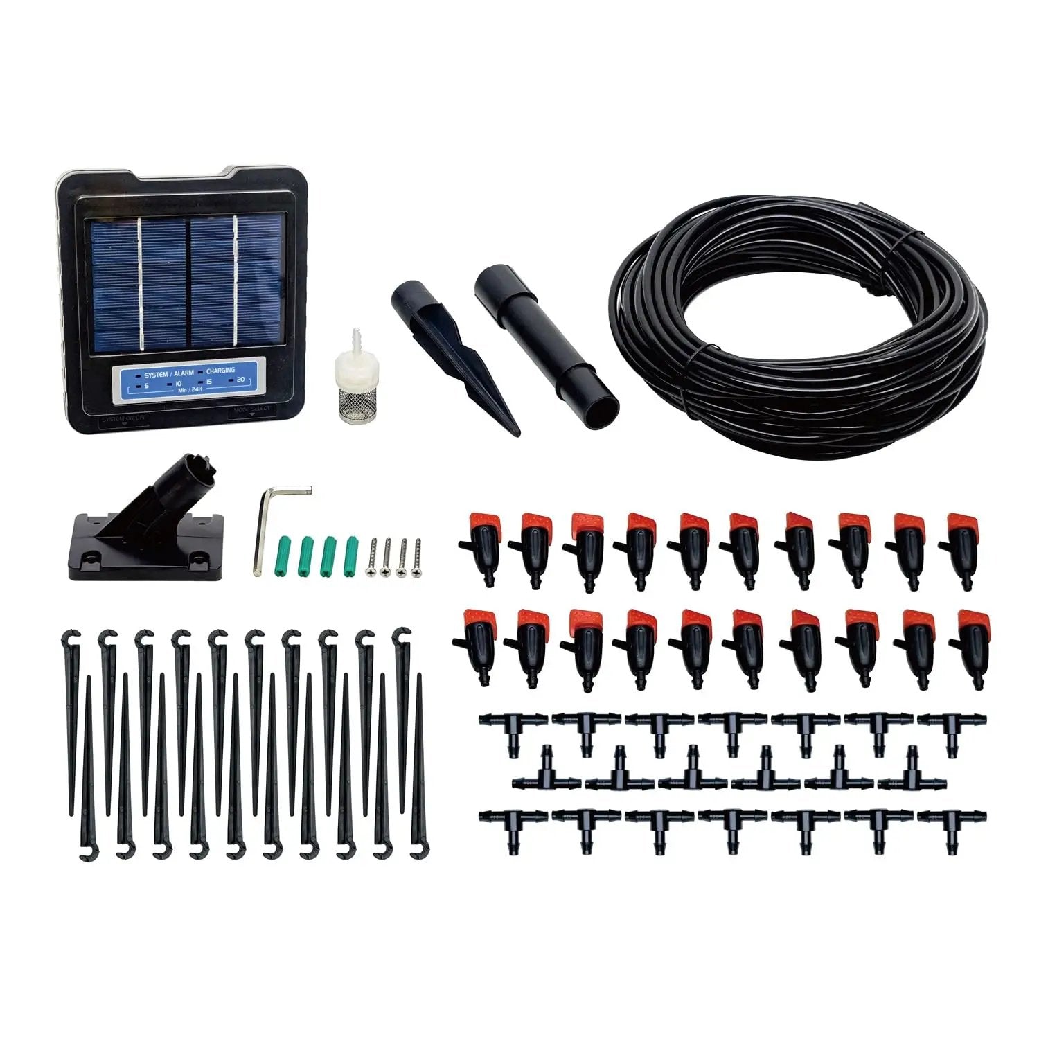 AEO Solar-Powered Automatic Watering Drip Irrigation System, 20 Adjustable Drippers, 65 ft for Balcony Greenhouse Raised Garden Bed by GreenHaven Gardens