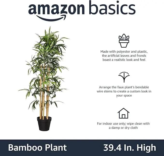 Amazon Basics Artificial Fake Bamboo Plant with Plastic Planter Pot, 39.4", Green by GreenHaven Gardens