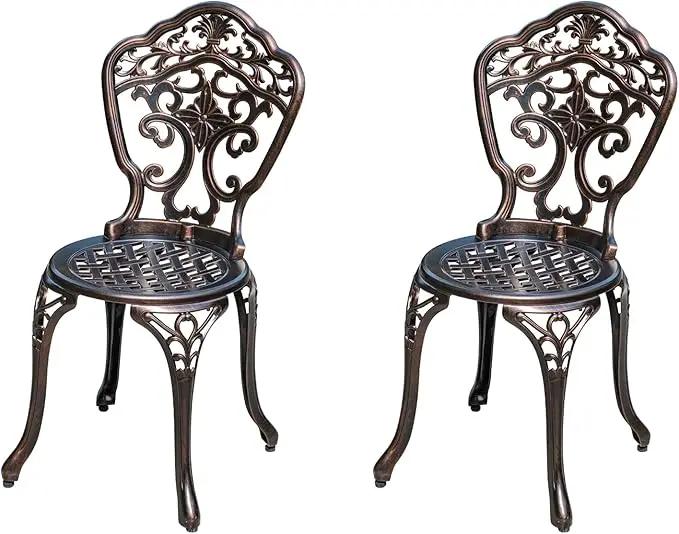 Outdoor Dining Chair Cast Aluminum Patio Chairs Set of 2 All-Weather Patio Dining Chair with Adjustable Feet for Backyard Garden (Orchid Chair) by GreenHaven Gardens