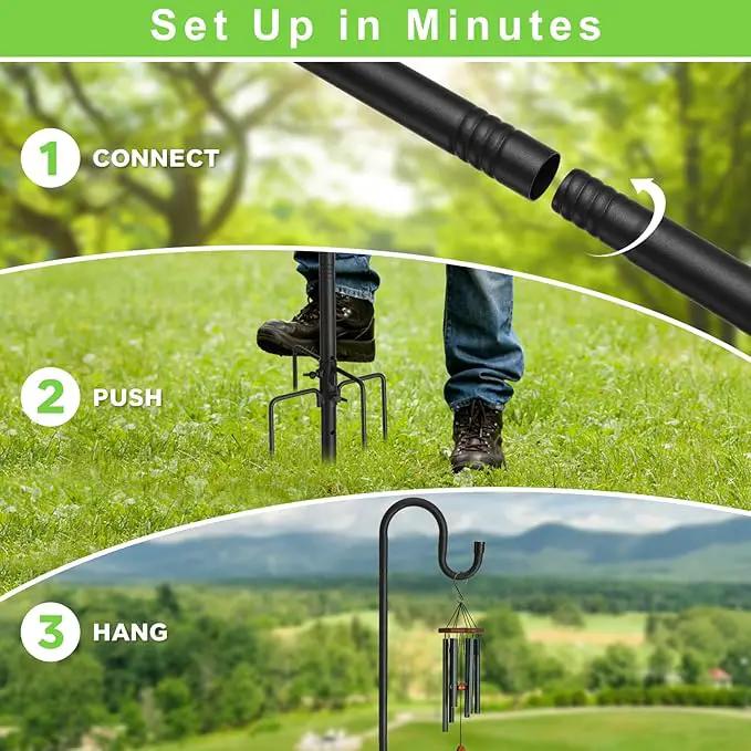 Shepherds Hooks, 94" Bird Feeder Pole for Outdoor, 4/5” Thick Hummingbird Feeders Stand Heavy Duty, Hanging Plant Hanger Stake with 5-Prong Base, Metal Shepard Stick by GreenHaven Gardens