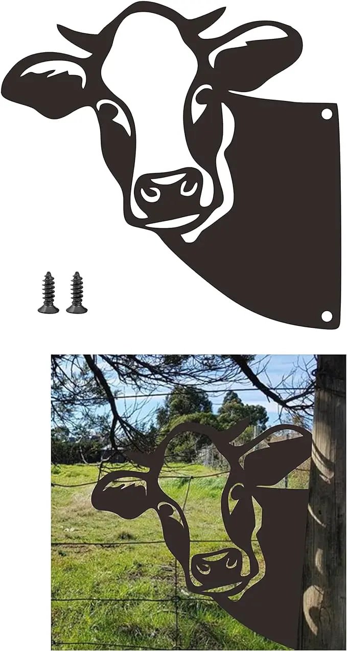 Cow Metal Art Farm Garden Decor Garden Fence Decoration Outdoor Decoration for Farmhouse Yard Lawn by GreenHaven Gardens
