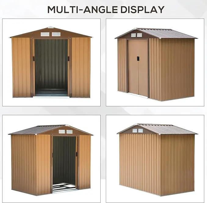Outsunny 7' x 4' Outdoor Storage Shed, Garden Tool Metal Shed with Foundation Kit, Double Lockable Door, Air Vents and Sloping Roof, for Backyard, Patio, Lawn, Yellow by GreenHaven Gardens