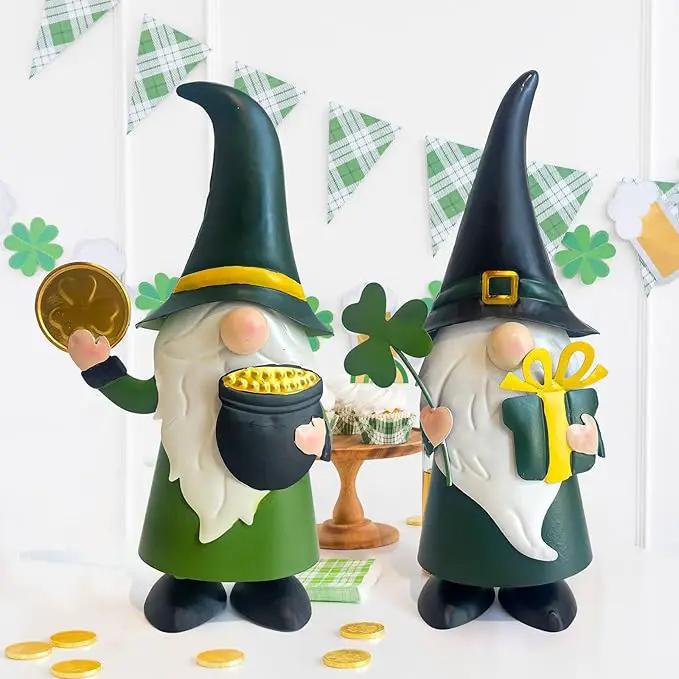 HONGLAND St. Patricks Day Decorations Outdoor Green Gnomes, Metal Gnomes Figurine Irish Leprechaun St Patricks Day Decor, Luck Shamrock Gnome for Home Outside Garden Lawn Party Yard Patio (14 INCH) by GreenHaven Gardens
