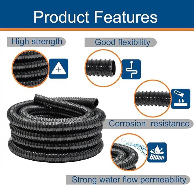 1 Inch Pond Tubing, 1" ID Corrugated Water Pipe, 20 Feet Length Flexible PVC Hose Pipe with Pipe Fittings, Aquarium, Pond Waterfall, Garden Pond Pump Drainage Tube Black by GreenHaven Gardens