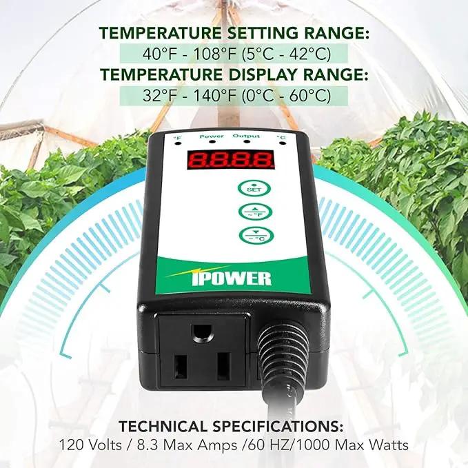 iPower 40-108 Degrees Fahrenheit Digital Heat Mat Thermostat Controller and 20" x 20" Hydroponic Seeding Warm Pad Plant Starting Kit Combo by GreenHaven Gardens
