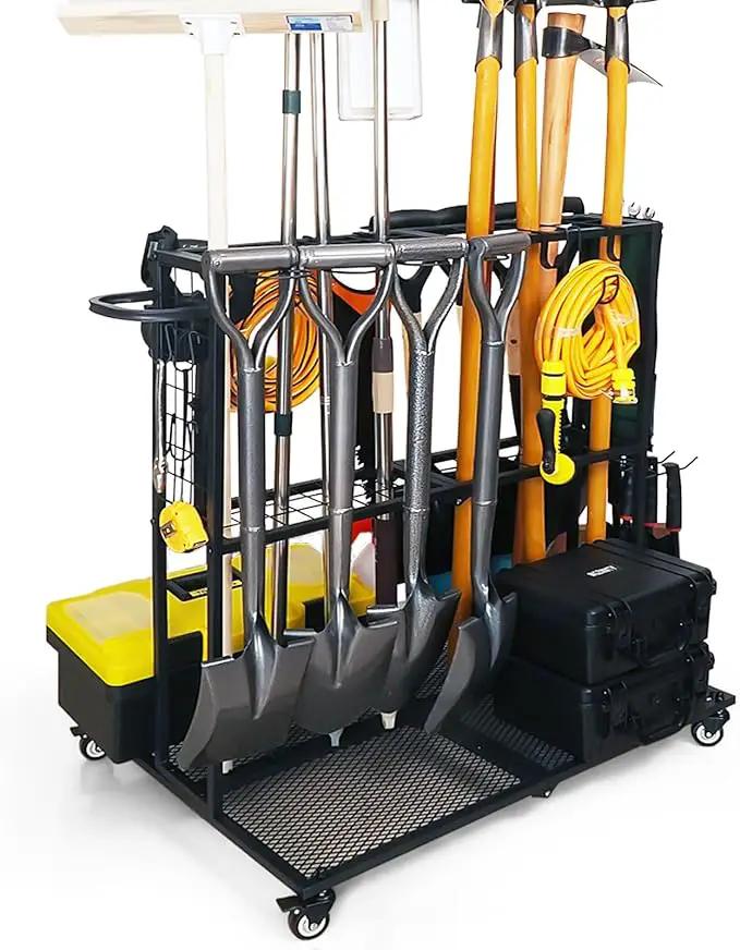 Garden Tool Organizer - Heavy Duty Garage Storage and Organization with Wheels - Large Garden Tool Storage Holder for Lawn Yard Patio Shed,Garage Shovel Rack by GreenHaven Gardens