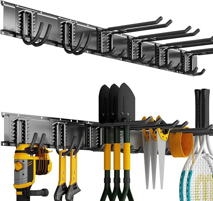 Garage Organization Tool Organizer Wall Mount, 48inch Heavy Duty Garden Tool organizer Storage System, Easy Install With 6 Adjustable Hooks, For Garage, Basement, Shed, Workshop(Black) by GreenHaven Gardens