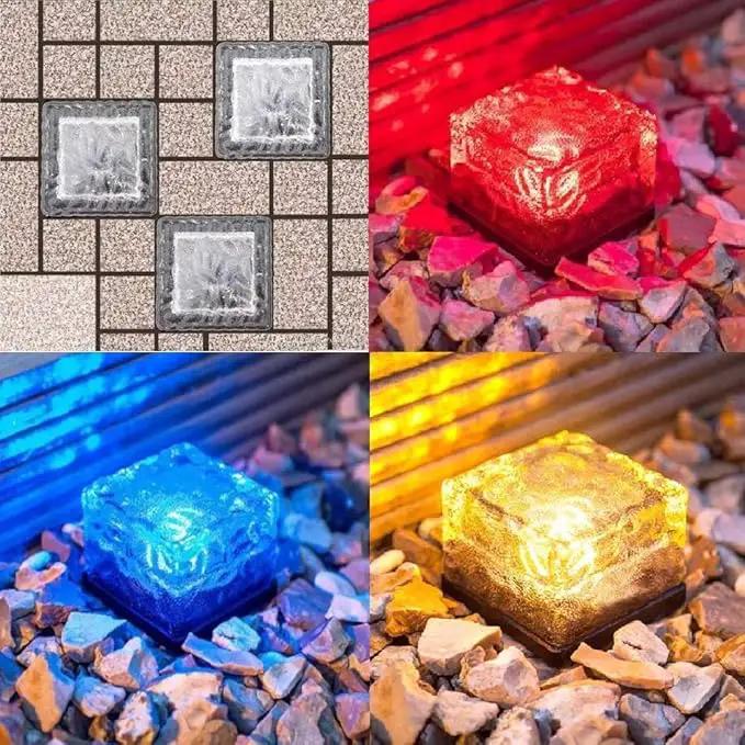 Solar Glass Brick Light - Crystal Brick Stone - Garden Solar Ice Cube Charming Glass Brick Lights Colour Change LED Garden Courtyard Pathway Patio Pool Outdoor Decoration Christmas(RGB 4PCS) by GreenHaven Gardens