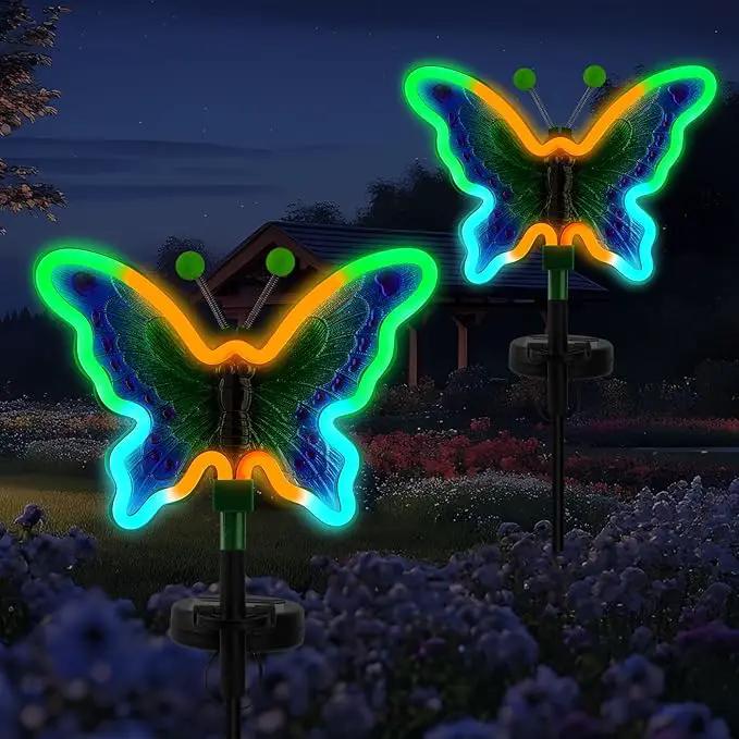 Butterfly Solar Garden Lights, Solar Butterfly Outdoor Lights, Garden Solar Decor for Outside,Solar Neon Lights,Yard Decorations Outdoor (Green,2pack) by GreenHaven Gardens