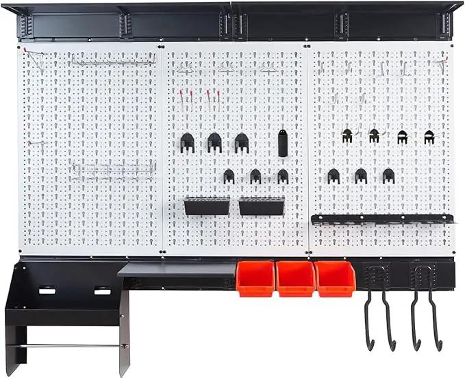 Ultrawall Peboard Storage Organizer, 48x36 inch Pegboard Wall Organizer, Metal Garage Peg Board with Toolboard, Utility Hooks, Overhead Shelf, 105pcs by GreenHaven Gardens