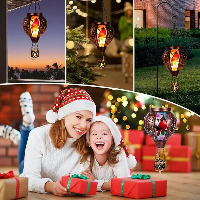 Cardinal Solar Hot Air Balloon Lantern with Flickering Flame Hanging Solar Lanterns Outdoor Waterproof,Metal Hot Air Balloon Lights for Patio Yard Party Garden Decor,Cardinal Gifts for Women by GreenHaven Gardens
