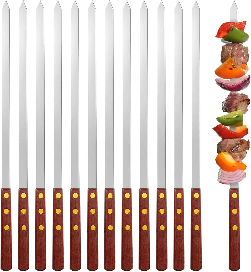Cunhill 12 Pcs 19.7 Inch Kabob Skewers for Grilling 0.4 Inch Wide Flat Blade Thin Stainless Steel Kabob Sticks Long Barbecue Reusable Metal BBQ Skewers with Wood Handles for Tailgate Party Outdoor by GreenHaven Gardens