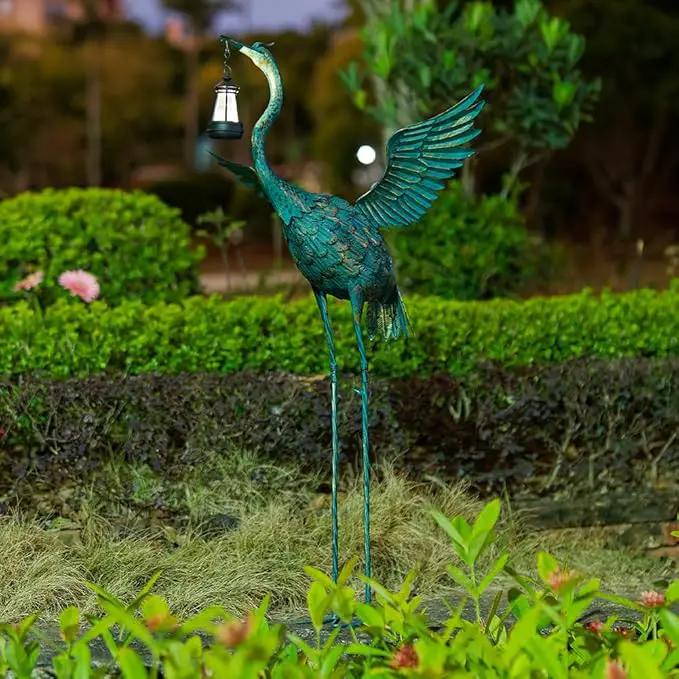 DREAMSOUL 40.5" Heron Garden Statues Large Metal Crane Outdoor Statues Standing Solar Bird Statue for Patio Pool Lawn Decoration by GreenHaven Gardens