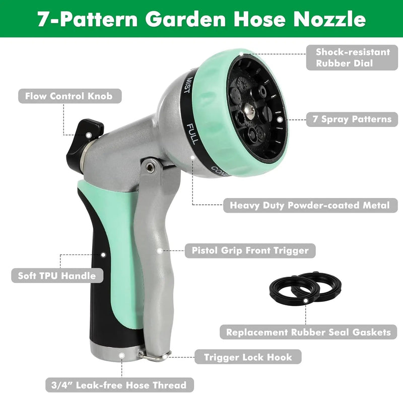 RESTMO Garden Hose Nozzle, Heavy Duty Metal Water Hose Nozzle with 7 Adjustable Spray Patterns, High Pressure Hand Sprayer with Flow Control, Best for Watering Plant & Lawn, Washing Car & Pet, Cyan by GreenHaven Gardens