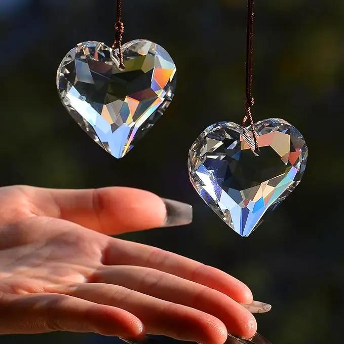2PCS Heart Crystal Sun Catcher Prisms, STINO Hanging Suncatchers with Glass Prism Decor, Rainbow Maker for Windows, Room, Kitchen, Garden Crystal Decor (1, Heart Clear 2Pcs) by GreenHaven Gardens