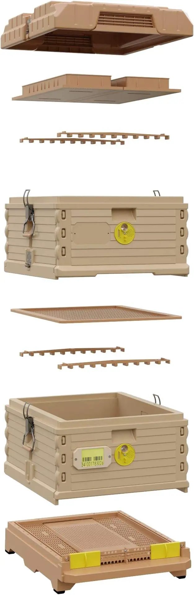 Ergo Insulated 10 Frame Bee Hive Set [NO Frames Included] (Double Deep, Tan Body Yellow Entrance) by GreenHaven Gardens