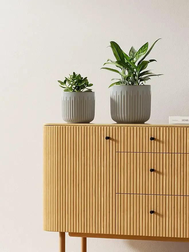 LE TAUCI Ceramic Planters, Set of 3 Plant Pots for Indoor Plants, 8.3+6.9+5.7 inch Flower Pots with Drainage Holes, Large Cylinder Planters Pot for Outdoor Indoor House Plants, Glaze Blue Gray by GreenHaven Gardens
