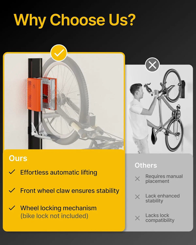 monTEK Automatic Lift EBike Rack – Fits 24-29" Tires, Heavy-Duty Vertical Wall Rack for Bicycles (Up to 71 lbs) - Effortless Lifting, Easy Install - Space-Saving Storage for Garage, Shed, BO by GreenHaven Gardens