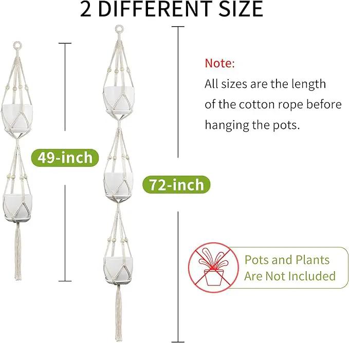 2 Pack Macrame Plant Hanger (49"&72"), Fits 4-8" Pots, 2 Tier+3 Tier Indoor Outdoor Hanging Planter Basket Flower Pot Holder, Boho Home Decor, Ivory (POTS NOT Included) by GreenHaven Gardens