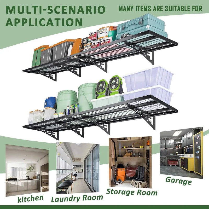 4 Pack Garage Wall Shelving, Heavy Duty 1.5' x 3.8' Wall Mount Storage Shelf with Hooks, Garage Storage Rack Floating Shelves, Holds 250 lbs Each by GreenHaven Gardens